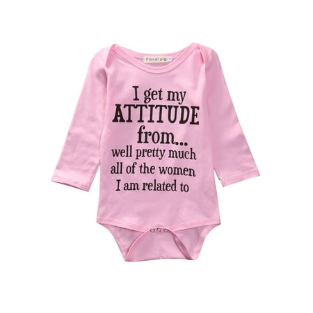

Sunisery Baby Girls Long Sleeve Bodysuit I Get My Attitude Printed Jumpsuit