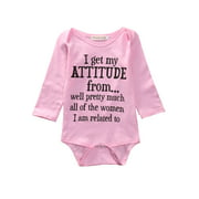 Sunisery Baby Girls Long Sleeve Bodysuit I Get My Attitude Printed Jumpsuit