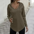 thumbnail image 2 of Bmisegm Women Neck Hoodies Long Sleeve Sweatshirt Drawstring Pullover Tops with Pocket Hoodies for Women Comfortable and Practical Coffee XXL, 2 of 5