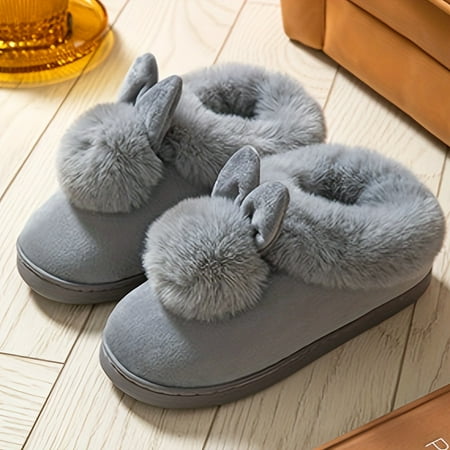 

Cozy Rabbit-Ear Plush Slippers - Winter-Ready Soft Sole Warm Fuzzy Indoor Footwear in Solid Colors