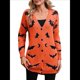 thumbnail image 1 of Cárdigan de Punto Holgado Informal de Larga con Botones para Mujer, con Diseño de Murciélago de Halloween. Color Naranja S, 1 of 10