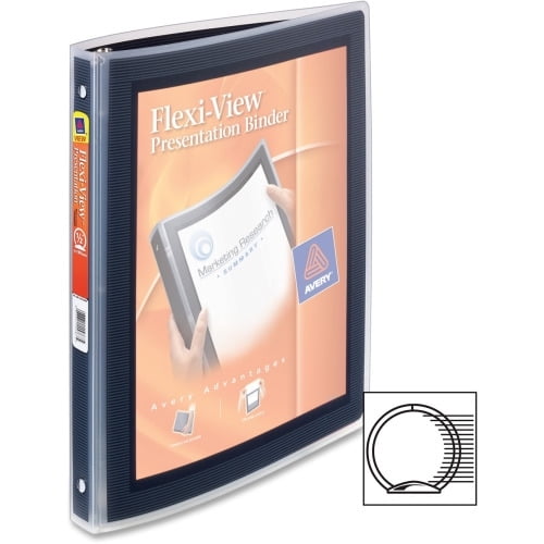 Avery Flexi-View 3 Ring Binder, 0.5' Round Rings, 1 Black Binder 1/2' Binder Capacity - Letter - 8 1/2' x 11' Sheet Size - 100 Sheet Capacity - 3 x Round Ring Fastener(s) - Internal Pocket(s) - S