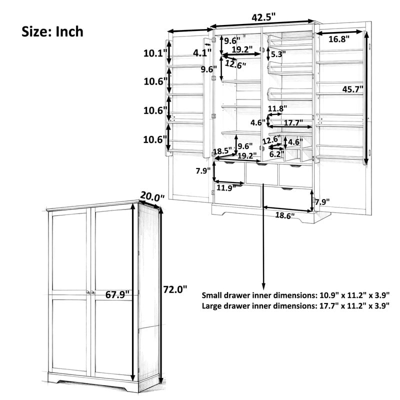 All-in-One Kitchen Pantry Bar Cabinet with Drawers, Hidden Trays, Racks & Adjustable Shelves, Freestanding Storage Cupboard