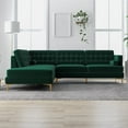 thumbnail image 3 of Allora Mid-Century Tufted Cushion Back Velvet left-facing Sectional in Green, 3 of 5