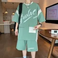 thumbnail image 3 of Conjunto de pantalones cortos para hombre, sudadera con estampado gráfico, chándal, camiseta para hombre, conjuntos cortos, blanco, dos piezas, estilo coreano 2024, elegante, XL, 3 of 5