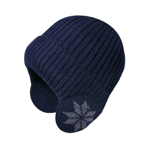 AWZXDE Mens Hats Winter Warm Knitted Beanie With Ear Warmers Lined For Cycling Outdoor Thickened Slouchy Cap Navy