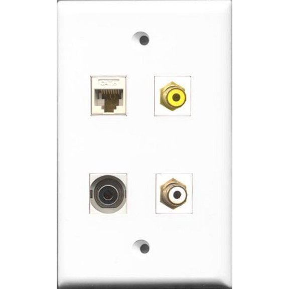 RiteAV 1 Port RCA White and 1 Port RCA Yellow and 1 Port 3.5mm and 1 Port Cat6 Ethernet White Wall Plate