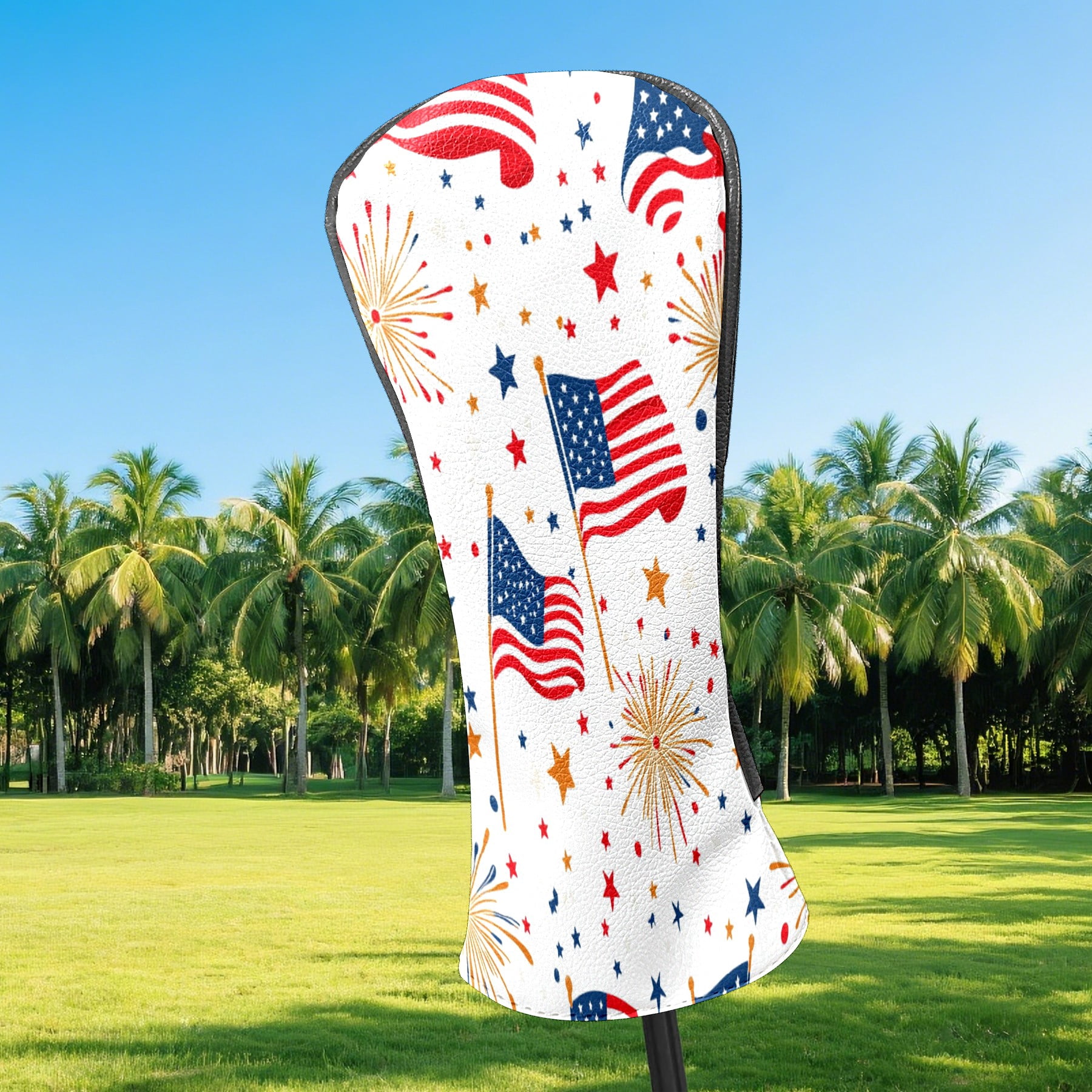 Golf Club Covers PU Leather Waterproof Head Covers for Fairway Woods Hybrids National Flag Fireworks Unisex Fits Most Brands