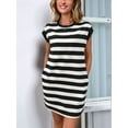 thumbnail image 3 of Womens Striped Summer Dresses 2025 Crewneck Cap Sleeve Color Block Casual A Line Tshirt Dress with Pockets Black XXL, 3 of 7