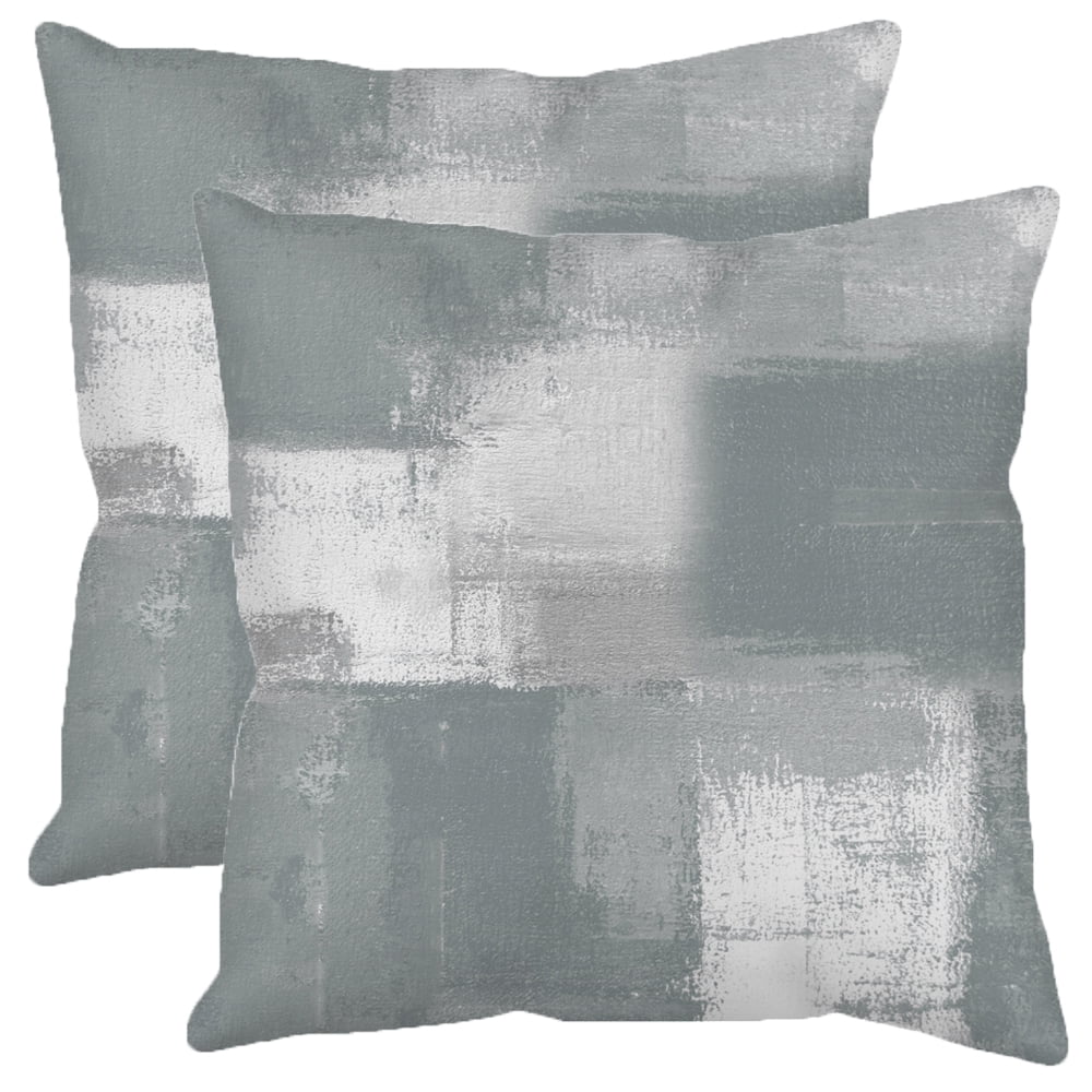 Grey Velvet Throw Pillow Covers 18x18 inches White Both Sides Printed Abstract Color Block