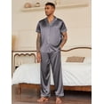 thumbnail image 4 of EKOUAER Mens Satin Pajama Set Short Sleeve Sleepwear Button Down Loungewear Pjs Set with Long Pants, 4 of 6