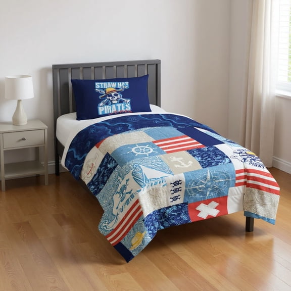 One Piece 2-Piece Reversible Comforter Set, Piracy Forever, Multicolor, Netfilx, Twin/Full