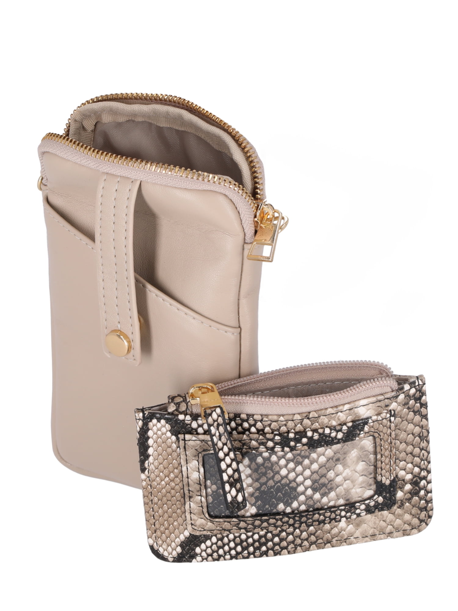 Time and Tru Women's Lanie Phone Wallet, Light Brown Snake