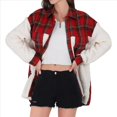 thumbnail image 2 of Chaqueta de Franela Abotonada de para Mujer, con Solapa Afelpada, Larga, Blusa A Cuadros, Otoño Gran Rojo XL, 2 of 8