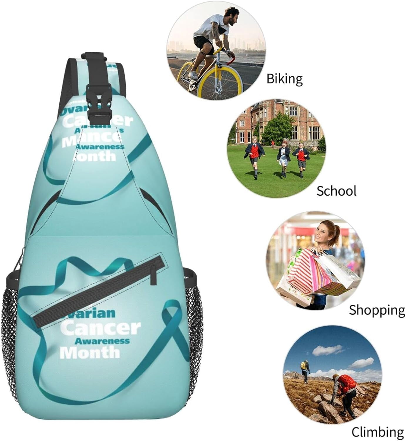 Ovarian Cancer Awareness Month Sling Bag Crossbody Hiking Travel Chest Bags Backpack Shoulder Daypack for Women Men