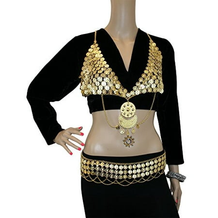Hip Shakers Sexy Dangling Gold Coin Bra Top Metal Dangling Chains Belt