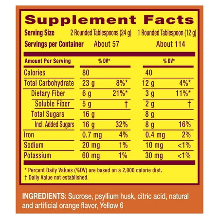 Metamucil Fiber Supplement, Sugar Psyllium Powder for Daily Digestive Health, Orange, 114 Servings
