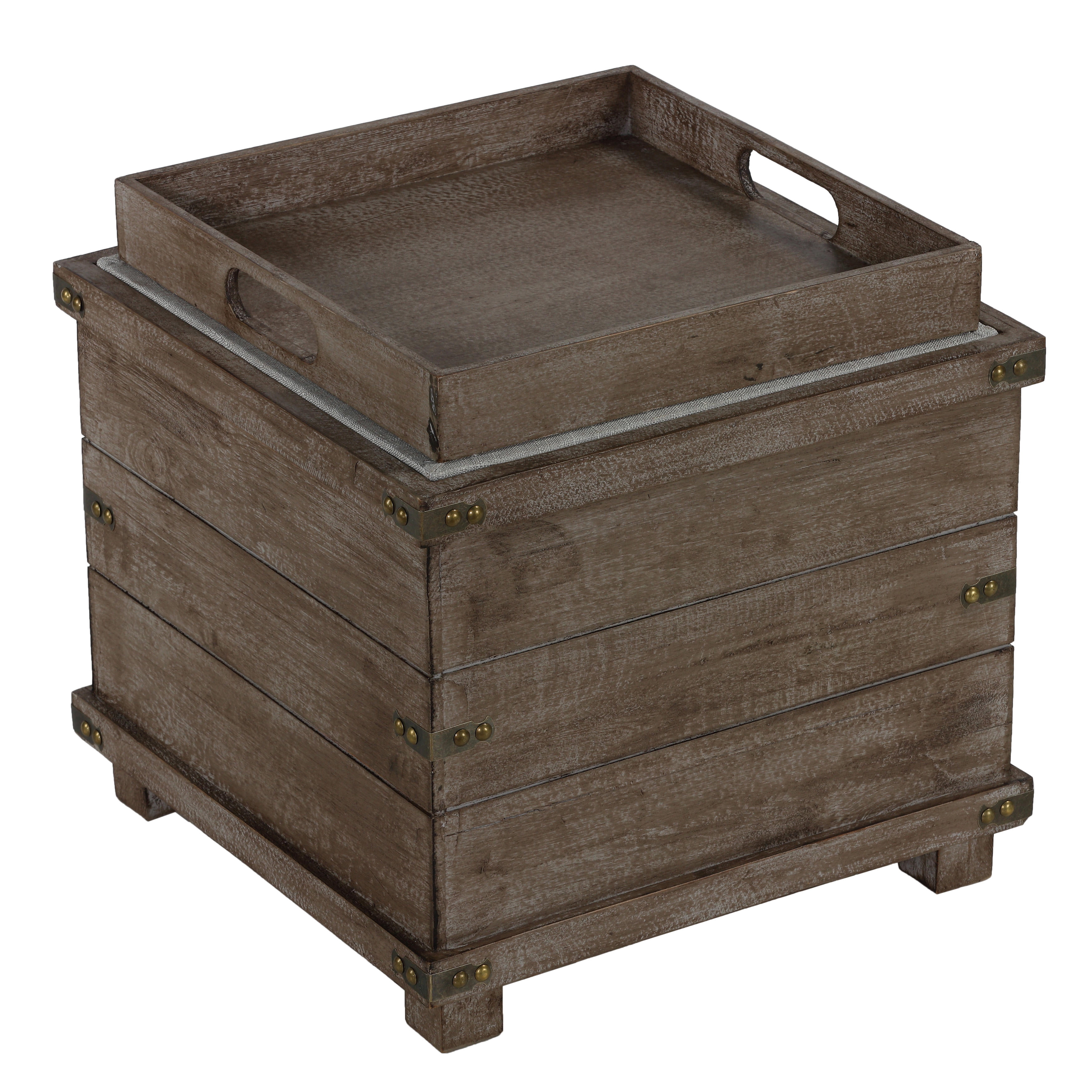 Cortesi Home Scusset Storage Chest Tray Ottoman in Fabric and Wood, Grey
