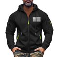 thumbnail image 3 of Men's Flag Print Hoodie with Zipper Arm Pocket, Fleece Cardigan Oversized Casual Pullover for Casual Style, Outdoor,Black,L, 3 of 5