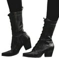thumbnail image 3 of YLYL Women's Mid Calf Boots Lace up Leather Combat Boots Side Zipper Fur Lining Winter Boots, 3 of 8