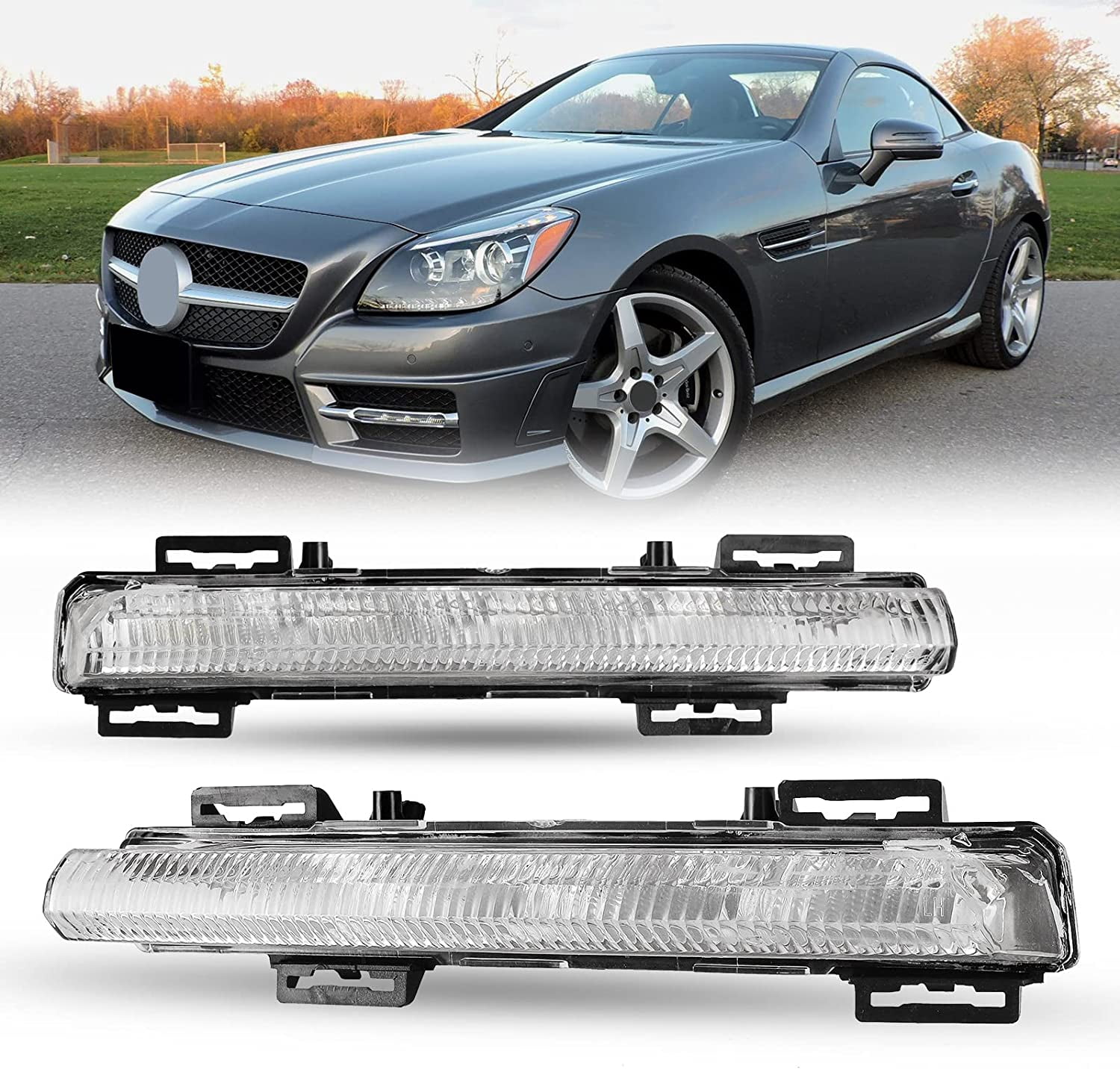 Led Fog Lights and Daytime Running Lights Assembly for 2012-2014 Mercedes Benz C200/C300/C63 AMG, Fog Lights for 2012-2015 Mercedes Benz C250/C350 (DRL Model only)