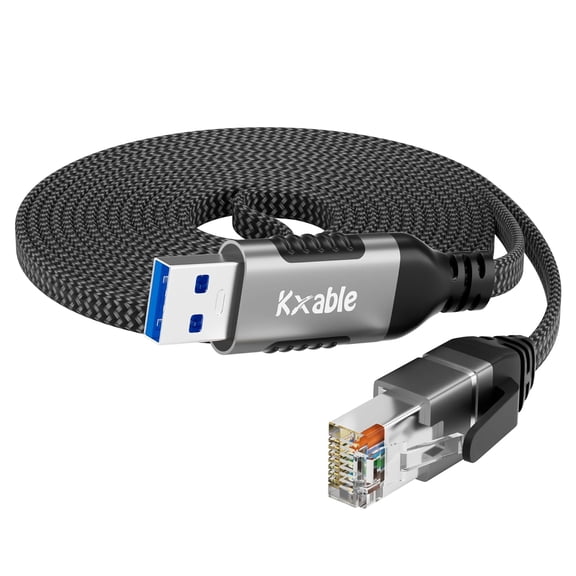 Flat USB to Ethernet Cable 6 FT, USB 3.0 A to RJ45 Thin Cord, Directly Connected, Aluminum, Braided, OFC, USB to RJ45 Gigabit LAN Network Cable for Laptop, PC, and More, OD: 0.8in x 0.25in