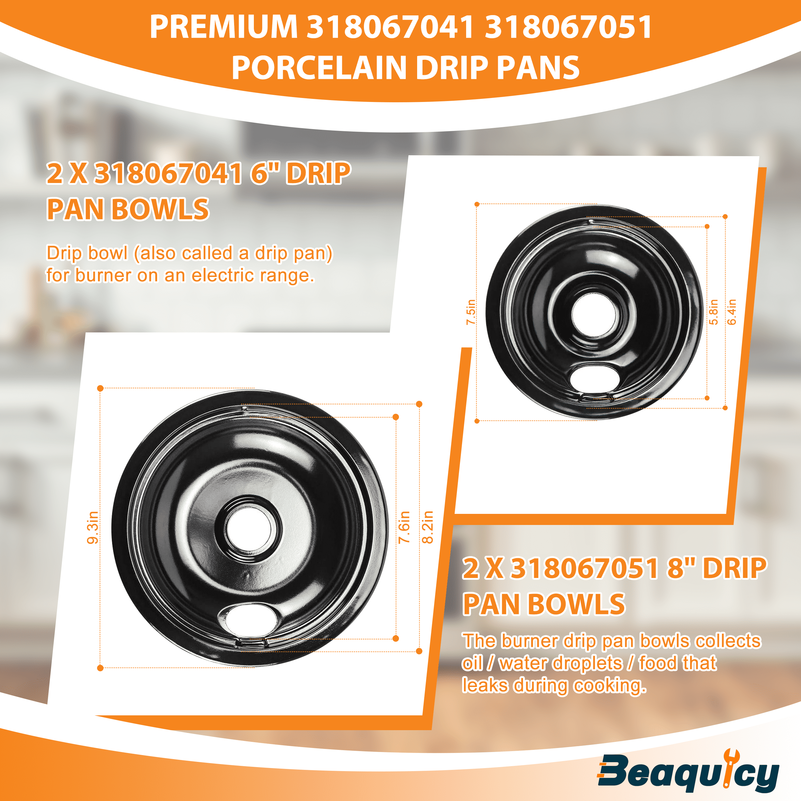 Beaquicy Non-stick Porcelain Drip Pan Bowls for Electric Range Stovetop Burner