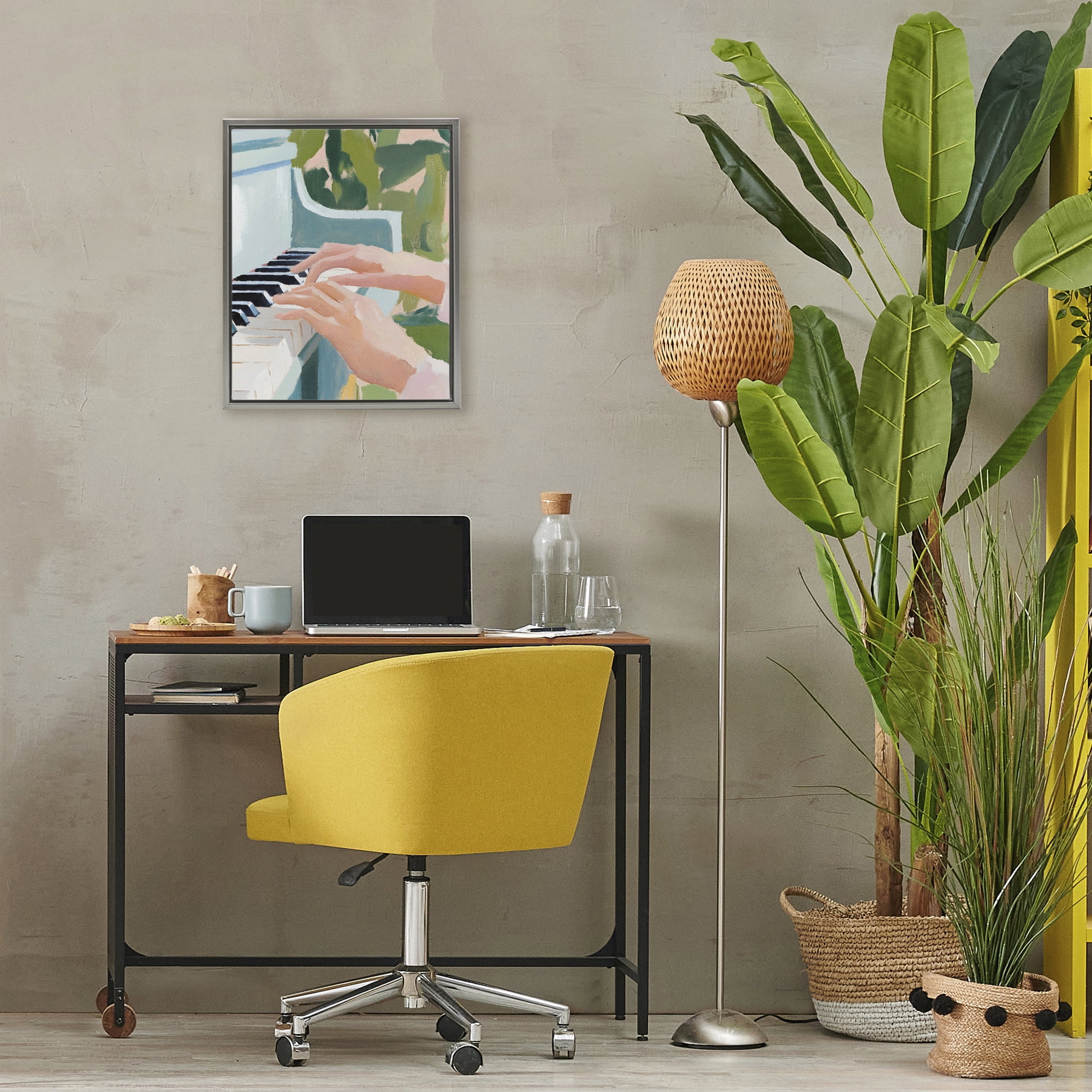 Stupell Industries Piano Hands in Sunlit Space Gray Framed Floater Canvas Wall Art, design by The Prints Vibe