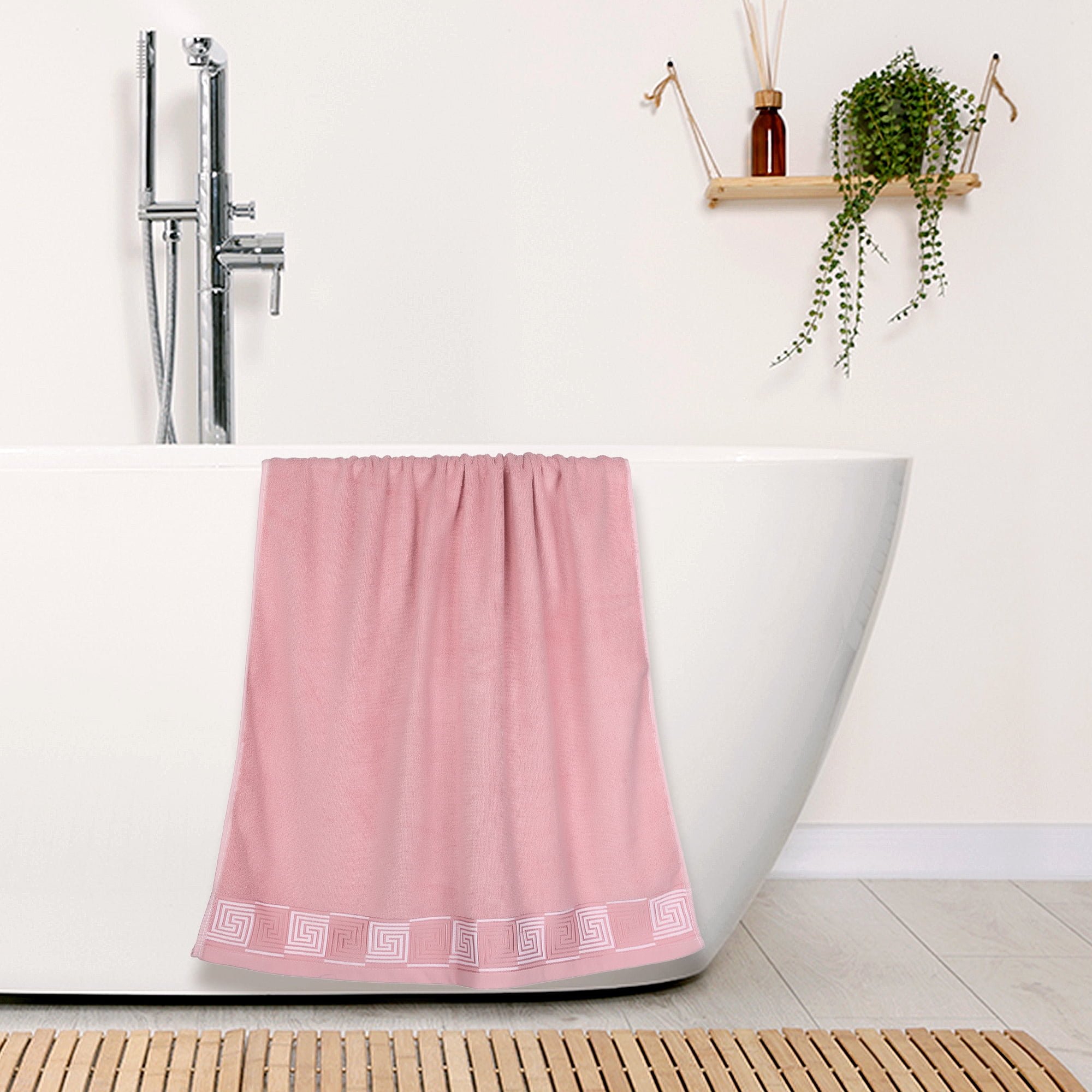 Unique Bargains 100% Cotton 2 Pack Solid Bath Towels Quick Dry and Absorbent Pink