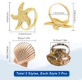 thumbnail image 2 of 6Pcs 2Styles Alloy Napkin Rings Coastal Theme Shell Starfish Serviette Buckles for Kitchen Countertop Dining Table Picnic Indoor Outdoor Use Sea Shells Metal Napkin Rings Golden, 2 of 7