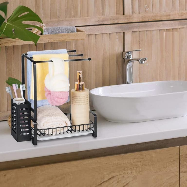 1 piece dish soap dispenser and sponge holder, metallic black, for