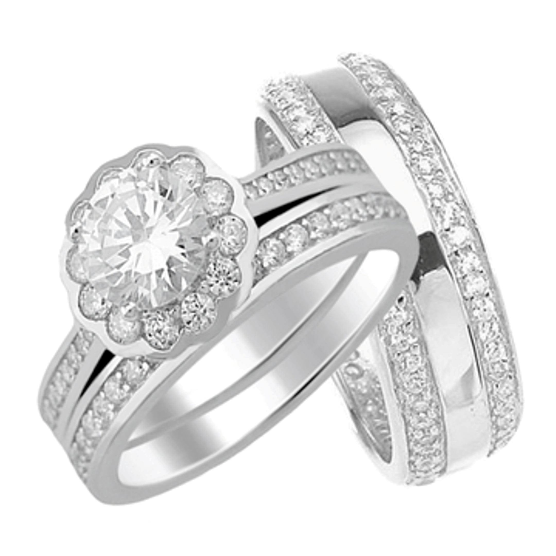 LaRaso Co His and Hers Halo Wedding  Ring  Set Matching 
