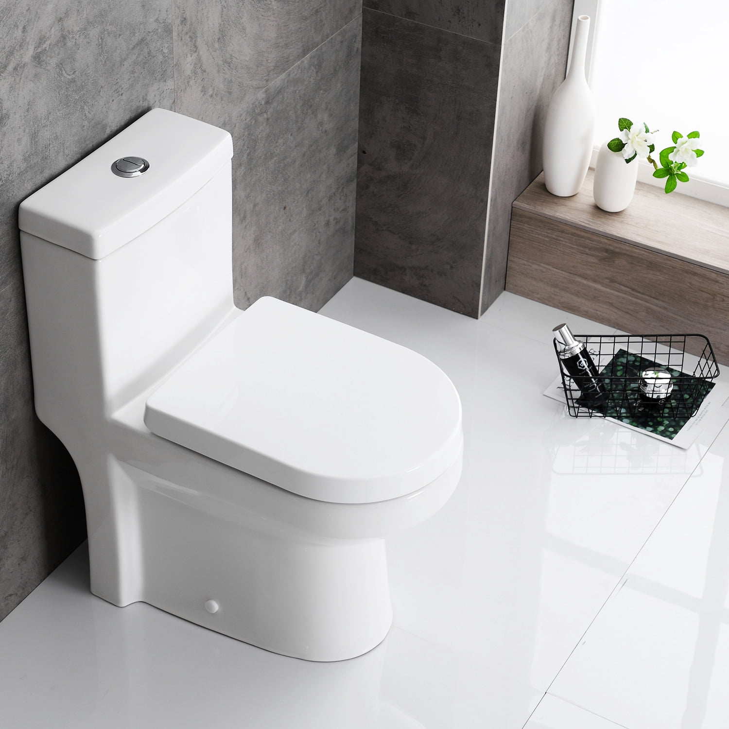 HOROW Liberty 12" Rough-in Compact  Dual-Flush Round One-Piece Toilets  1.28GPF Ceramic in White