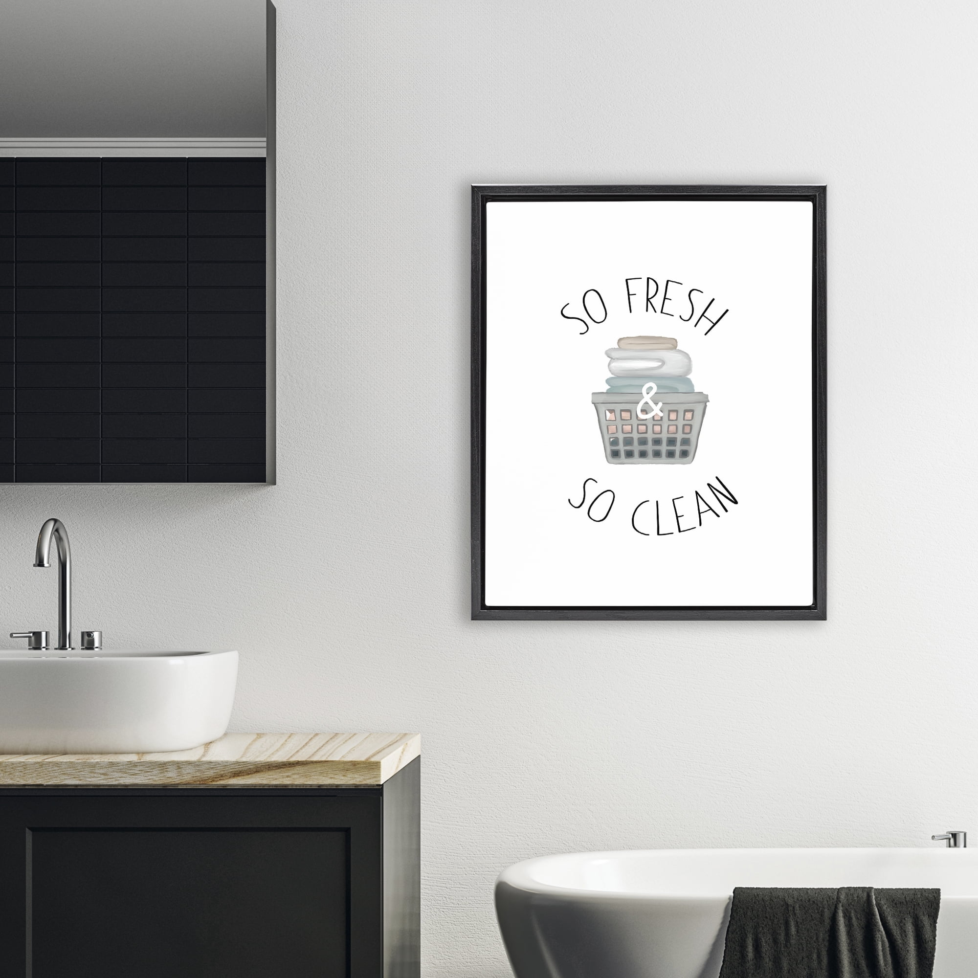 Stupell Industries So Fresh Laundry Basket Black Framed Floater Canvas Wall Art, design by Elizabeth Medley
