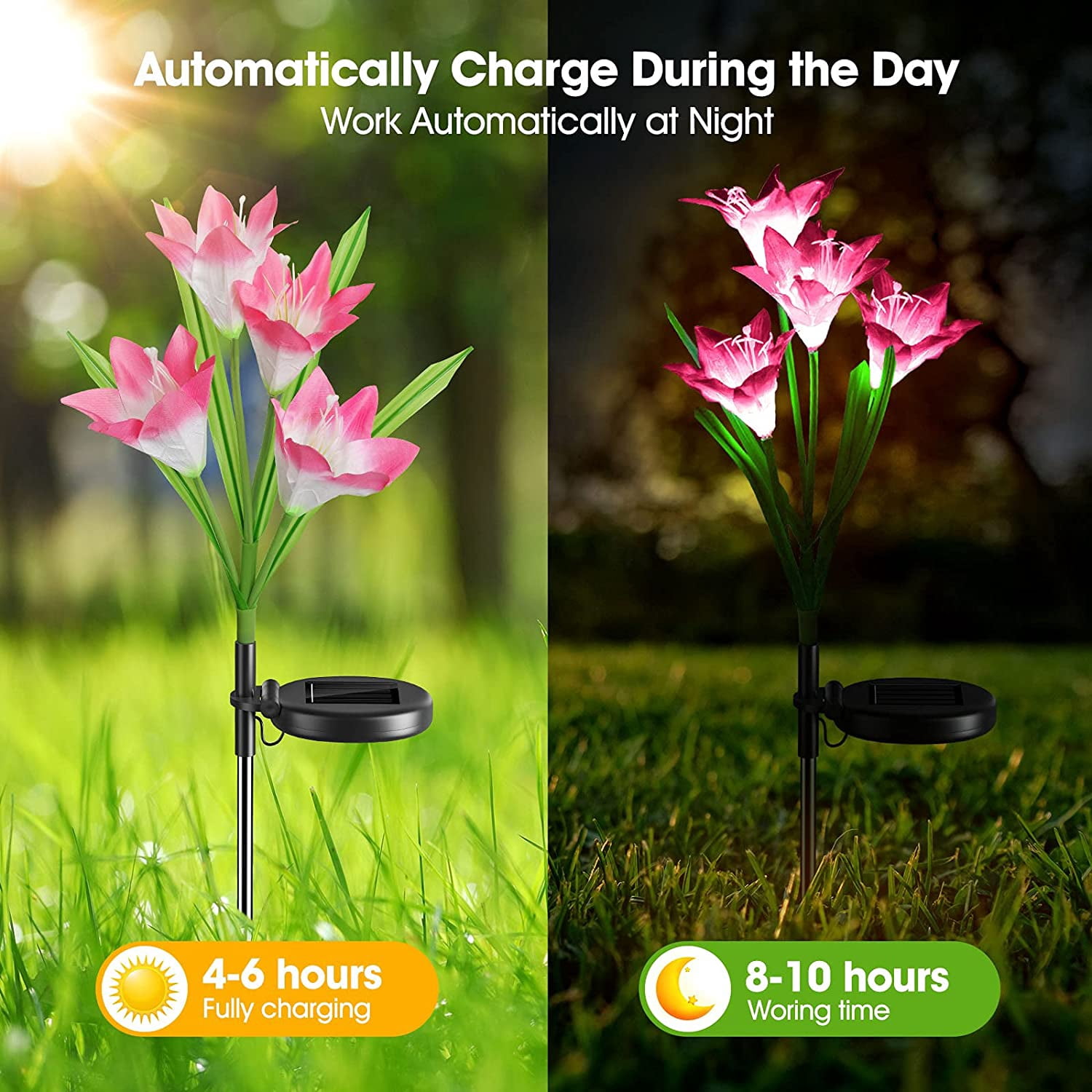 Solar Lights Outdoor Garden Decor, KOMI 6 Pack Upgraded Solar Garden Lights with 24 Lily Flowers, Waterproof Color Changing Outdoor Lights Solar Powered Flower Lights for Patio Yard Garden Decoration