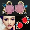 thumbnail image 3 of Grandest Birch Women Lady Rhinestone Resin Rose Flower Earrings Ear Studs Jewelry Gift Alloy, Resin, Rhinestone Blue, 3 of 7
