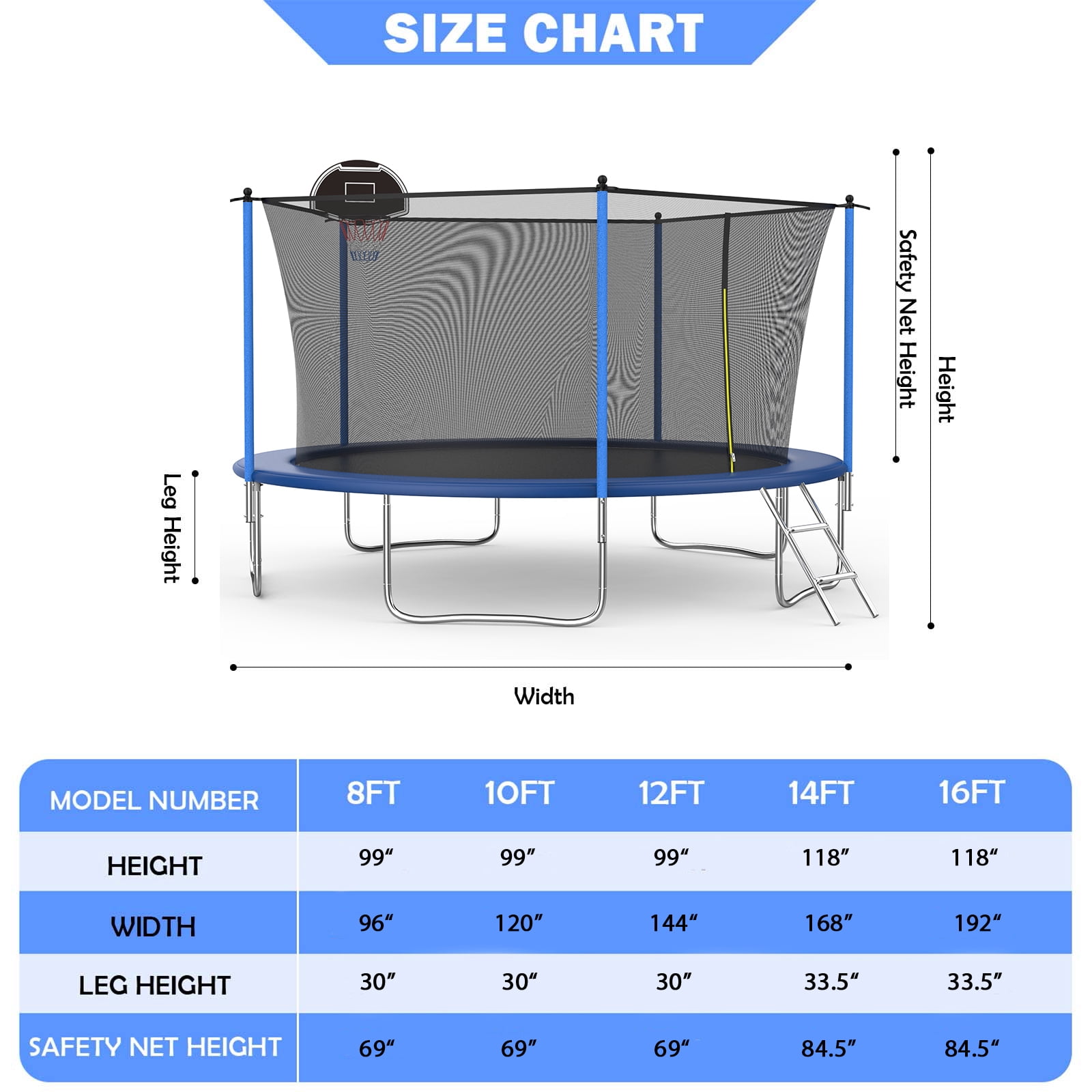 14FT Outdoor Trampoline with Basketball Hoop and Ladder for Kids and Adults，Heavy Duty Recreational Trampoline with Safety Enclosure,Anti-Rust Frame,Backyard Trampoline for Gift