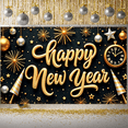 thumbnail image 6 of Gold Theme Happy New Year Banner Black Background Festive Backdrop Firework Design Star Decoration Holiday Background for New Year Party Holiday Celebration Indoor Decoration, 6 of 9
