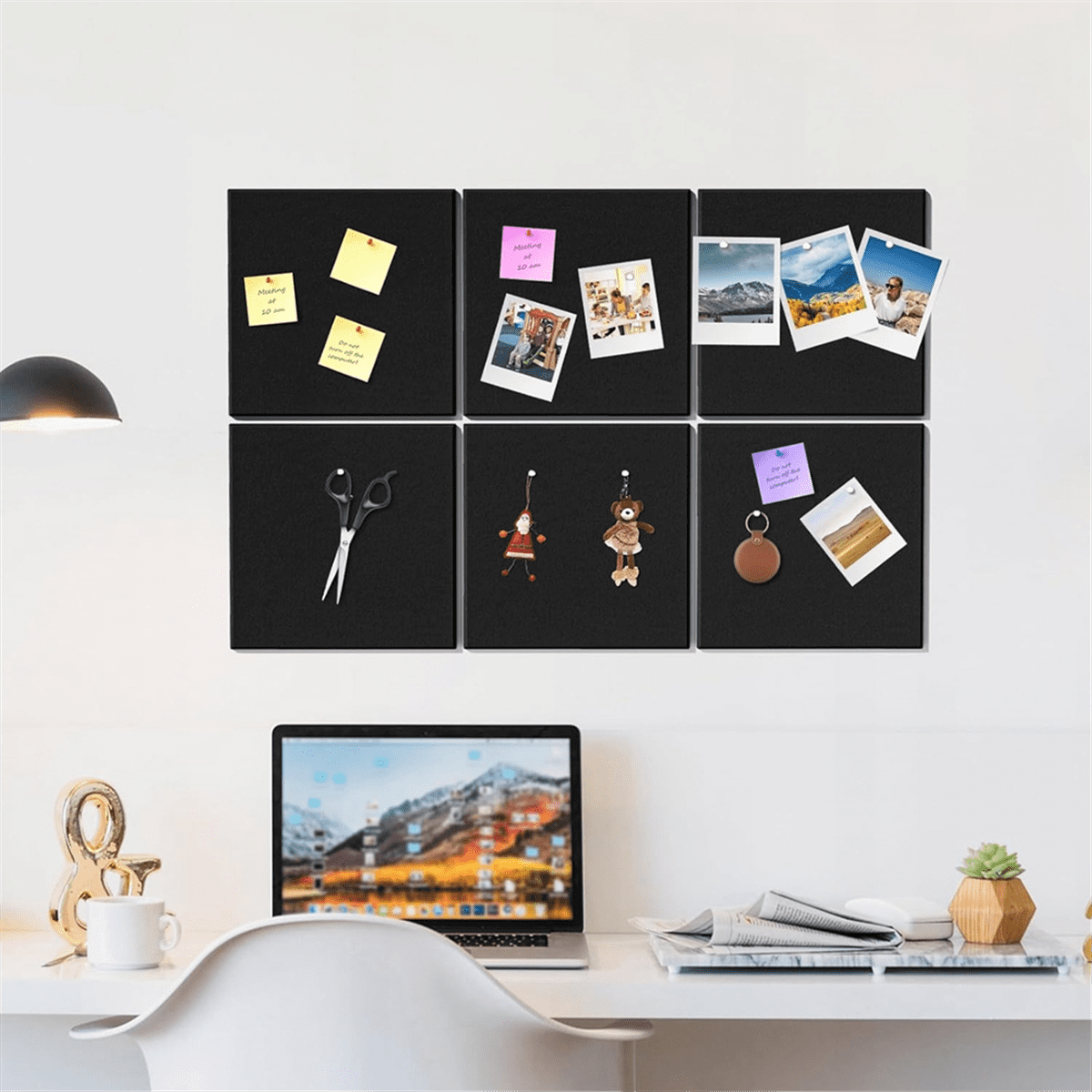 Cork Board Alternative, 6 Pack Felt Wall Tiles with 50 Pushpins, Black Cork Boards G14256