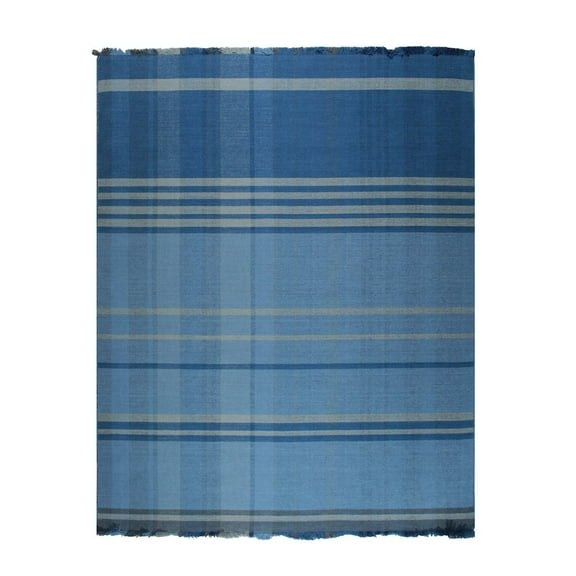 EORC Denim Hand-Knotted Wool Contemporary Flat Weave Rug, 4' x 6'