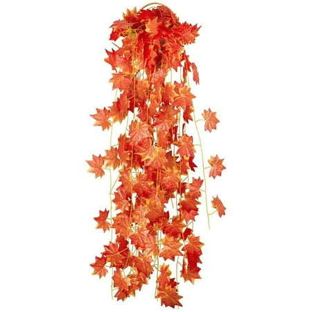 Asisol 24 Strands Artificial Fall Maple Leaves Garland Autumn Fake Leaf Vine Garland Hanging Plant for Home Garden Thanksgiving Indoor Outdoor Decor