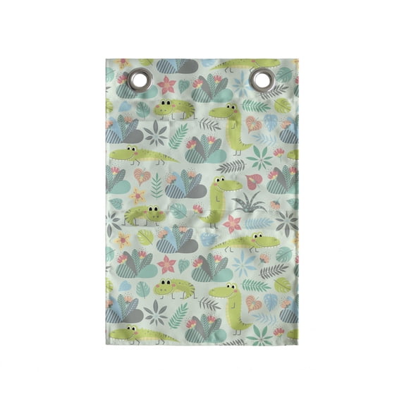 Crocodile Hanging Pocket Organizer, Composition of Funny Exotic Plantation and Smiling Crawling Creatures, Printed Polyester Storage Bag with Pockets, 14" x 20", Pale Green Multicolor
