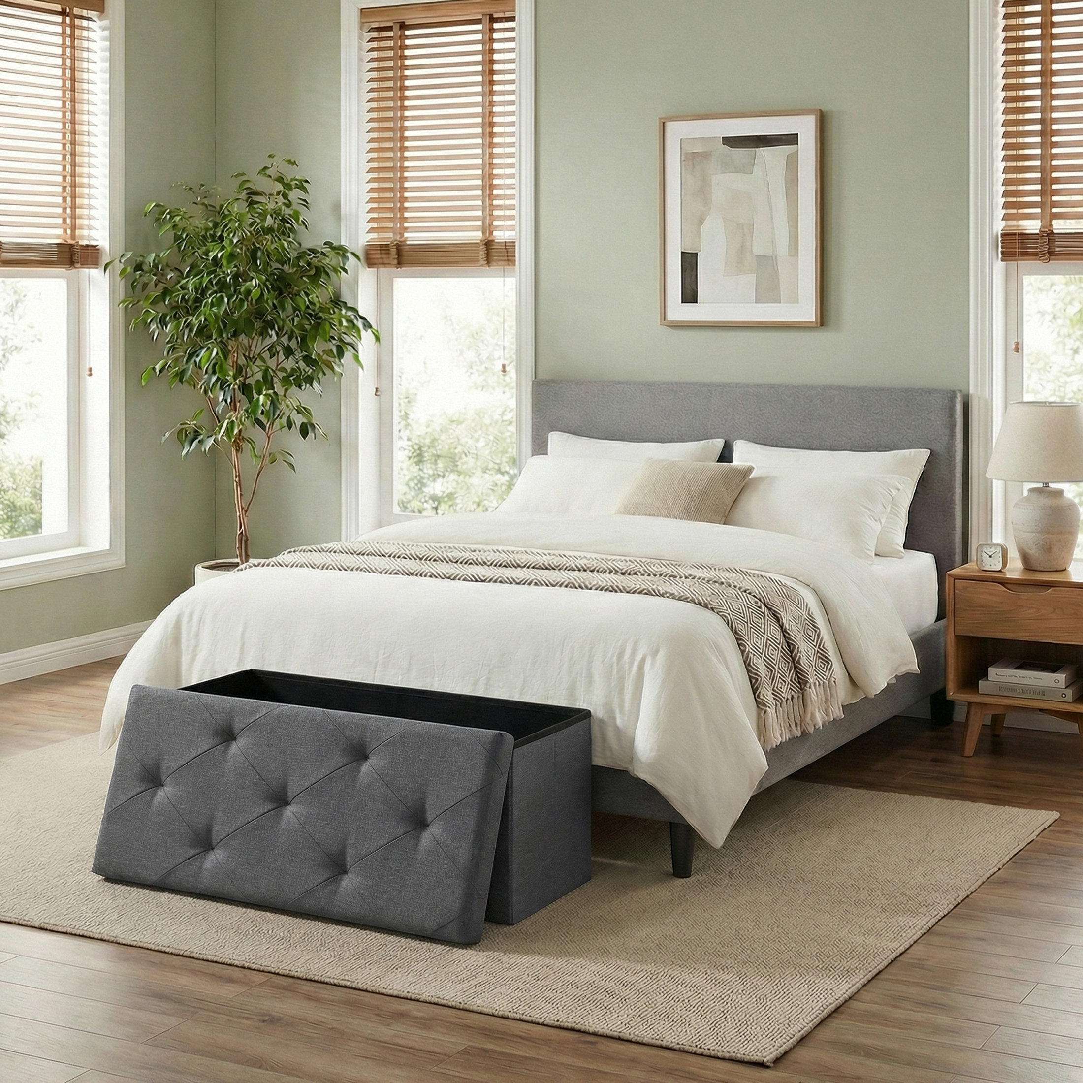 EDX 30" Folding Storage Ottoman Bench, Grey Linen photo 7