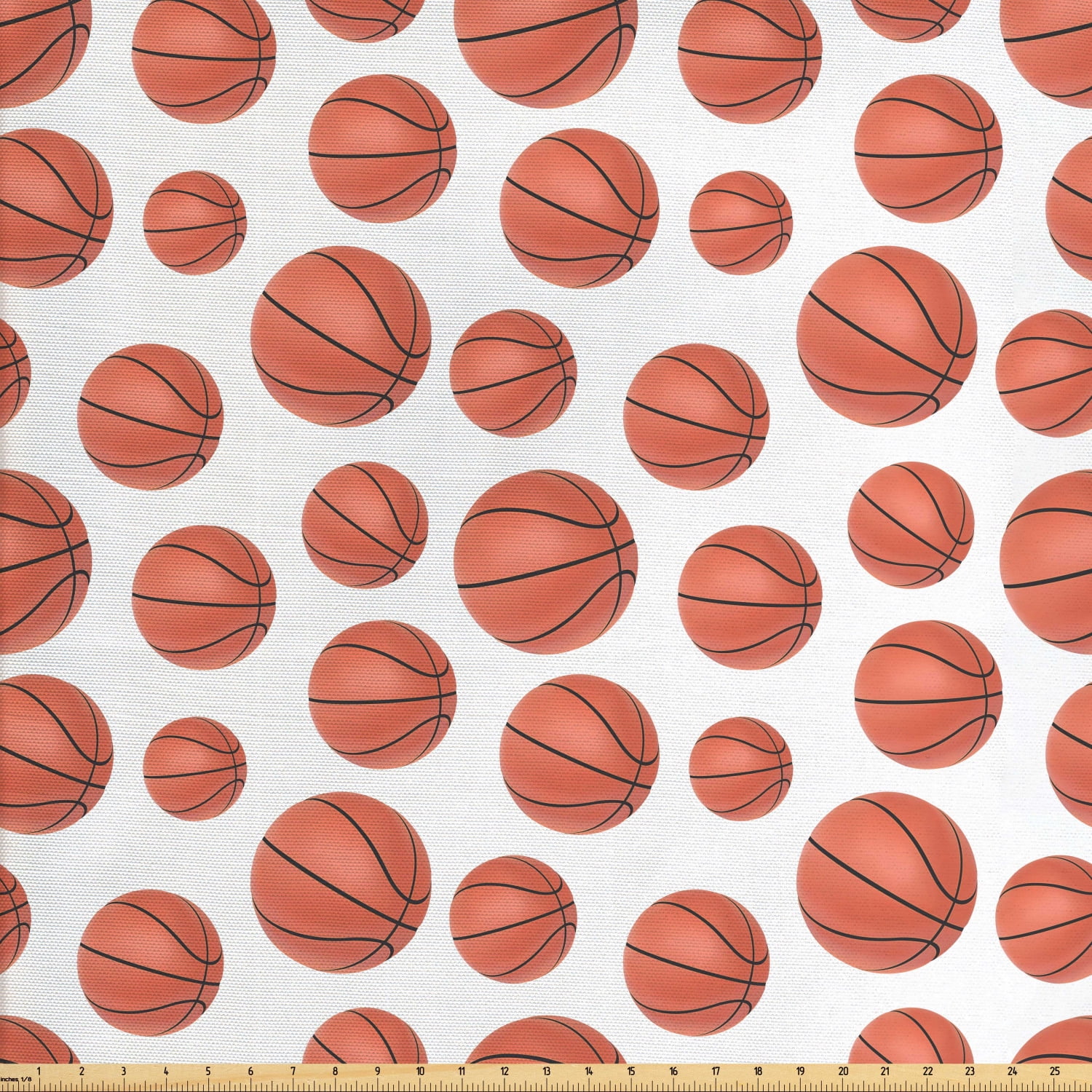 Basketball Fabric by The Yard, Realistic Style Balls Pattern on White