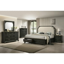 Traditional 4Pc King Size Storage Platform Bed Set Gray Finish Solid Wood Master Bedroom Furniture