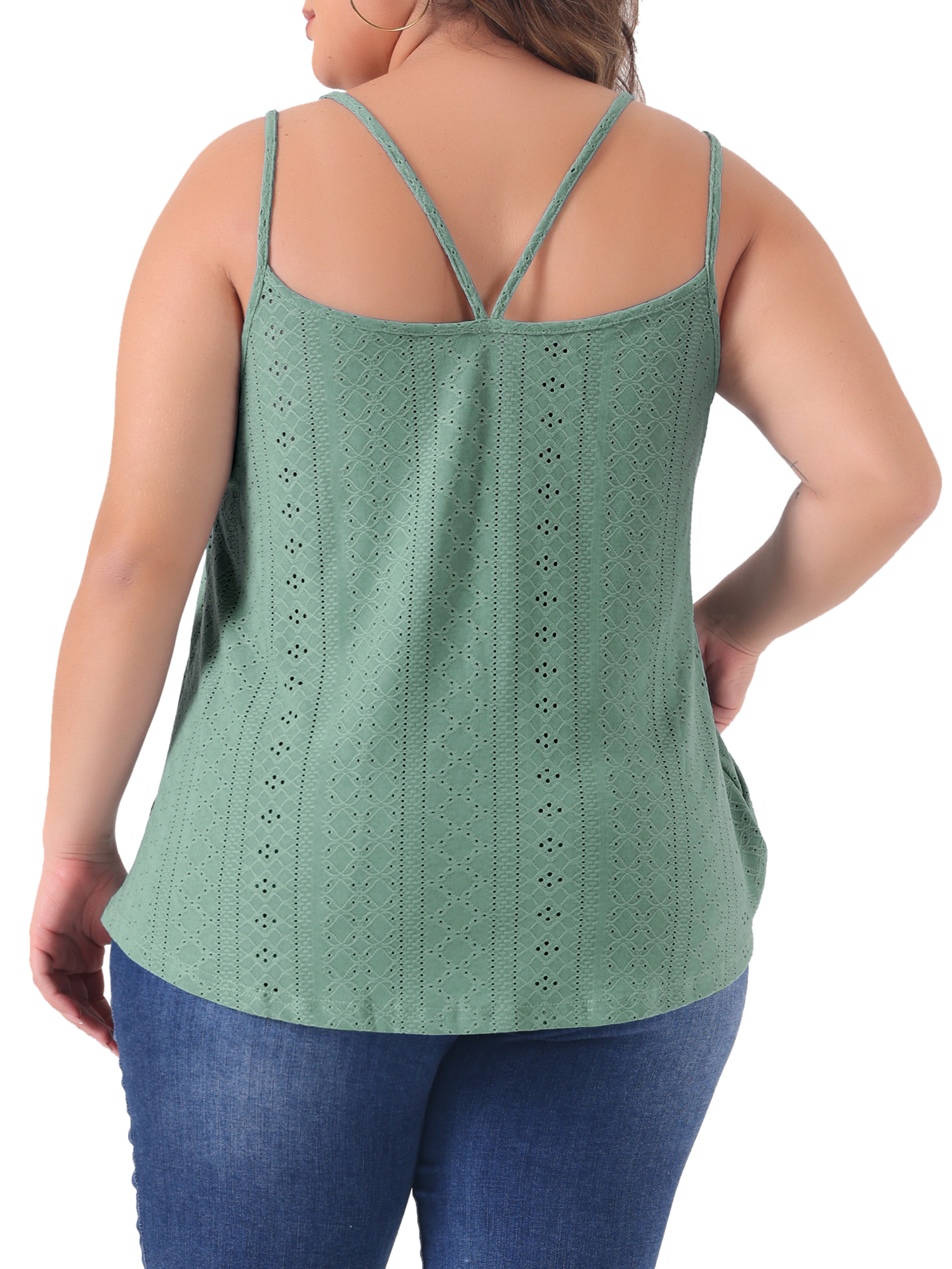 DARING DIVA Women's Plus Tank Tops Sleeveless Spaghetti Strap Loose Fit 3X Gray Green