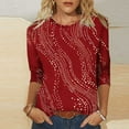 thumbnail image 2 of Jsaierl 3/4 Sleeve Womens Tops Summer Round Neck Shirts Trendy Graphic Ladies Blouses Work Cotton Tunic Top S-3XL, 2 of 10