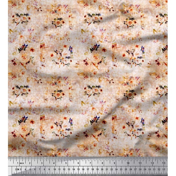 Soimoi Orange Heavy Canvas Fabric Leaves & Austin Rose Floral Print Fabric by the Yard 58 Inch Wide