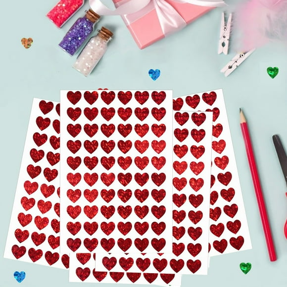 EARKITY 10 Pcs Holographic Heart Stickers Valentines's Day Adhesive Stickers