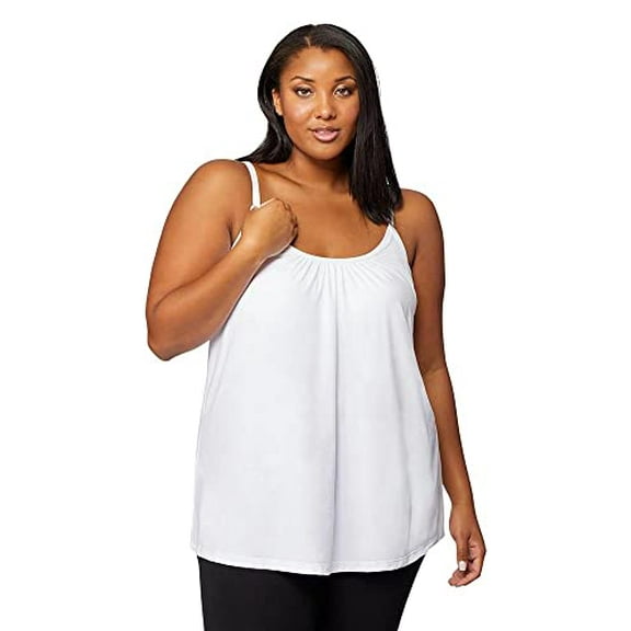 32 DEGREES Cool Womens Flowly Relaxed Lounge Built-in Cups Shelf Bra Tank Cami, White, 1X